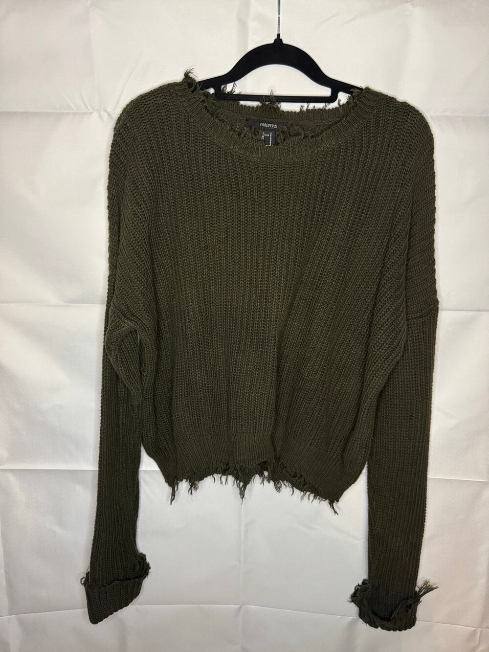 Forever 21 S Women’s Army Green Distressed Oversized Sweater Indie Grunge